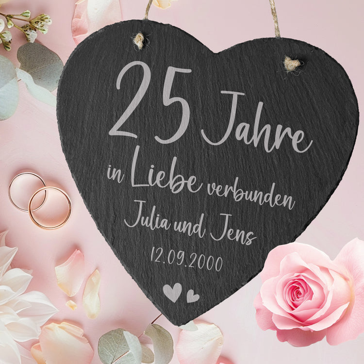 Schieferherz zur Silberhochzeit - In Liebe verbunden