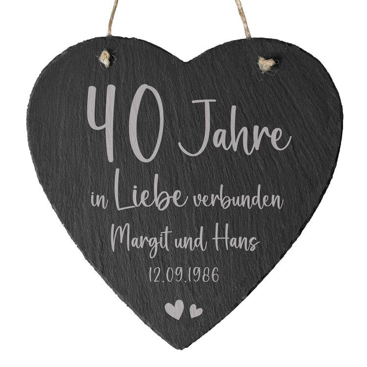 Schieferherz zur Rubinhochzeit - In Liebe verbunden