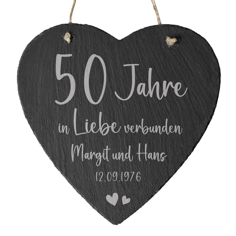 Schieferherz zur Goldenen Hochzeit - In Liebe verbunden