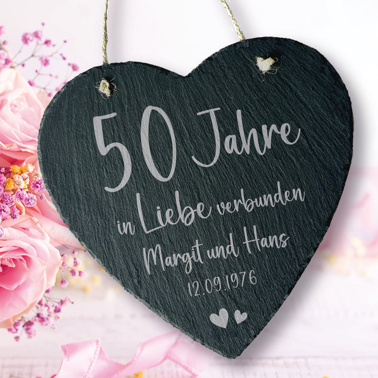 Schieferherz zur Goldenen Hochzeit - In Liebe verbunden
