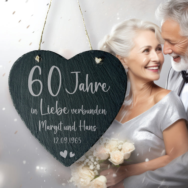Schieferherz zur Diamanthochzeit - In Liebe verbunden