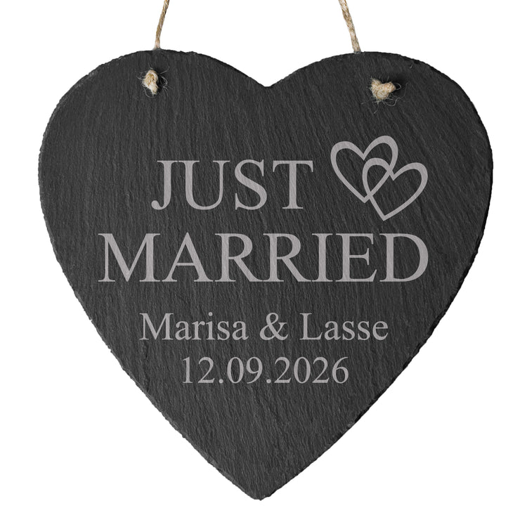 Schieferherz - Just Married mit Wunschnamen & Datum