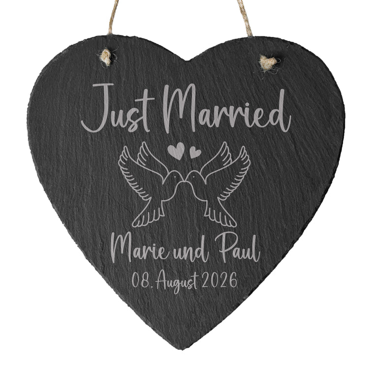 Schieferherz - Just Married mit Personalisierung
