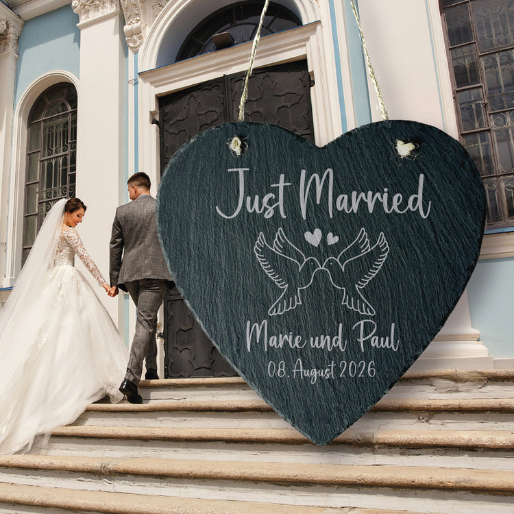 Schieferherz - Just Married mit Personalisierung