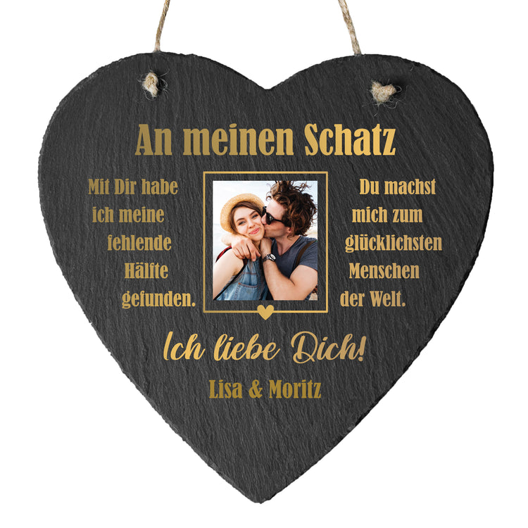 Schieferherz - Mein Schatz mit Foto & Wunschnamen
