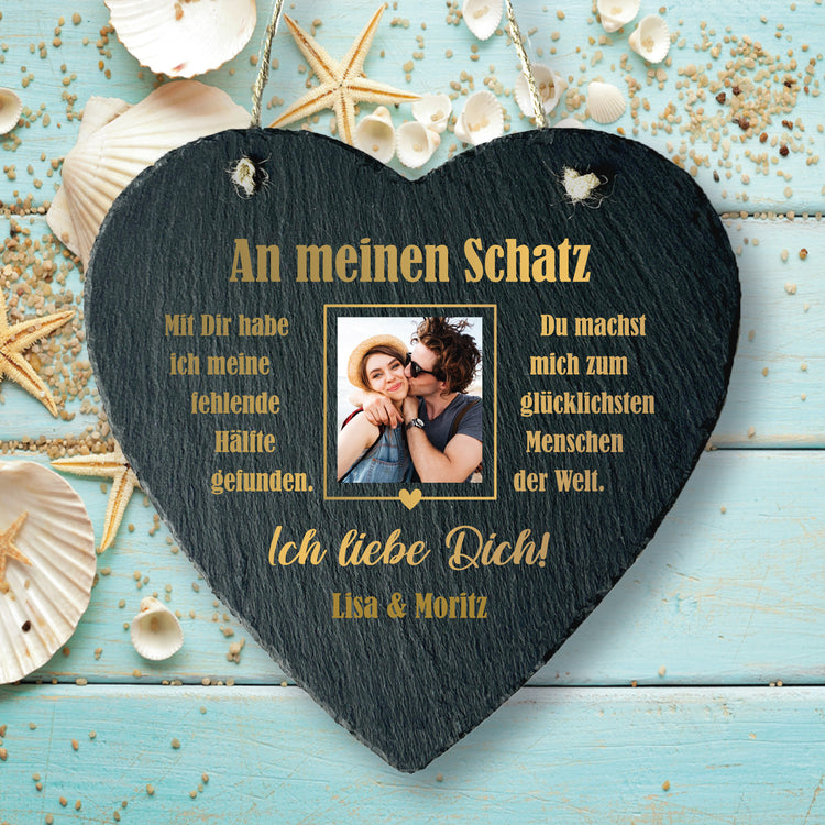 Schieferherz - Mein Schatz mit Foto & Wunschnamen