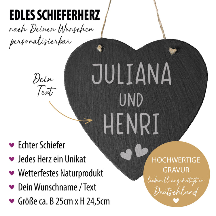 Schieferherz - Liebe mit Wunschnamen graviert