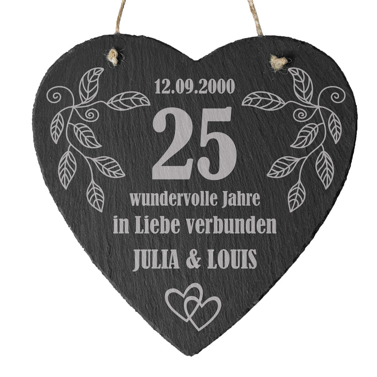 Schieferherz zur Silberhochzeit Wundervolle Jahre