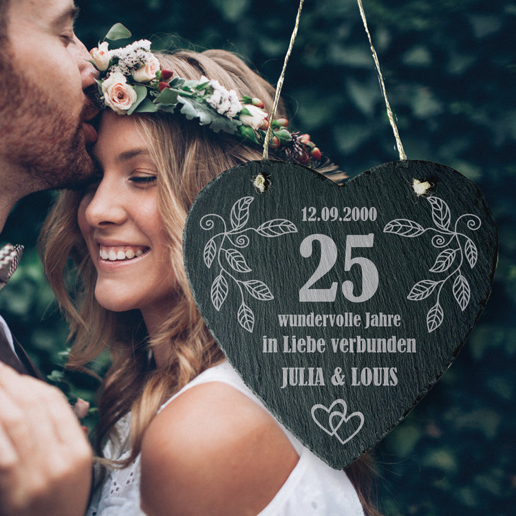 Schieferherz zur Silberhochzeit Wundervolle Jahre