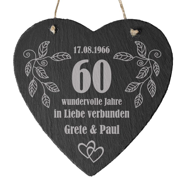 Schieferherz zur Diamanthochzeit Wundervolle Jahre