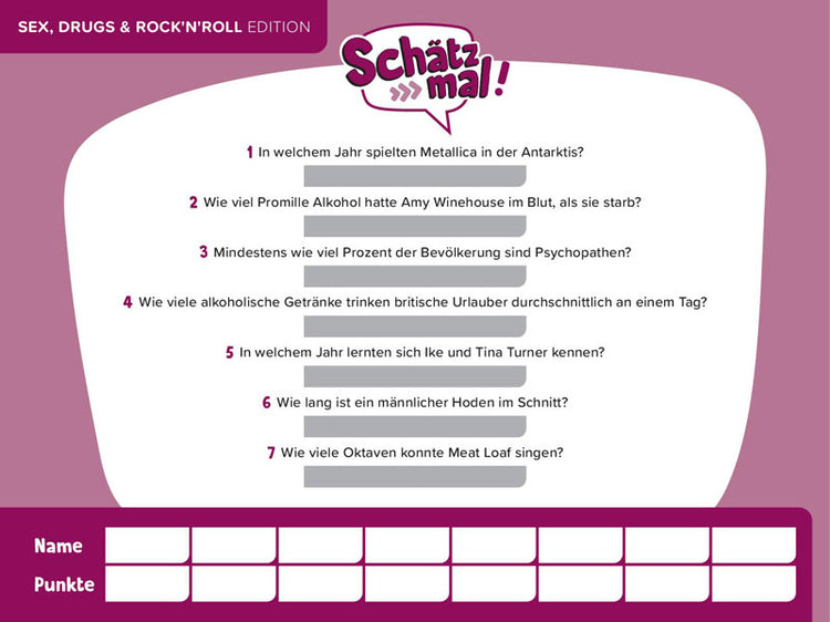 Schätz mal! Sex, Drugs & Rock’n’Roll Offline-Edition - Quiz für Lach- und Staungarantie