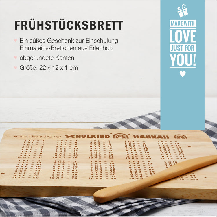 Frühstücksbrettchen Design Regenbogen - Das kleine 1x1 - personalisiert