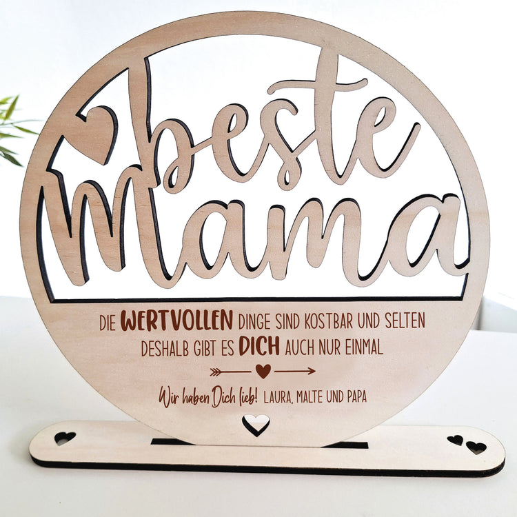 Holzaufsteller beste Mama - wertvoll mit Trockenblumen & Vase