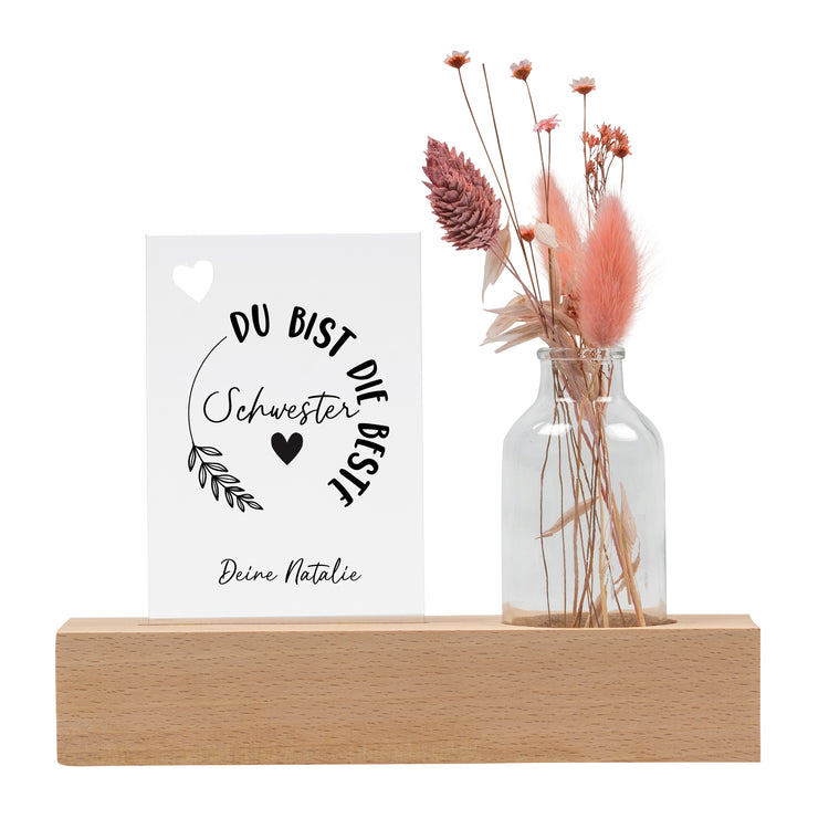 Personalisierbarer Trockenblumenständer Beste Schwester mit Vase