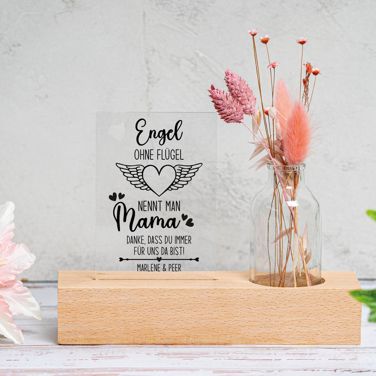 Trockenblumenständer Engel ohne Flügel nennt man Mama mit Vase