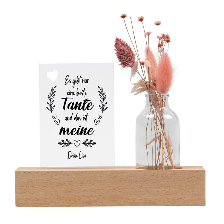 Personalisierbarer Trockenblumenständer Beste Tante mit Vase