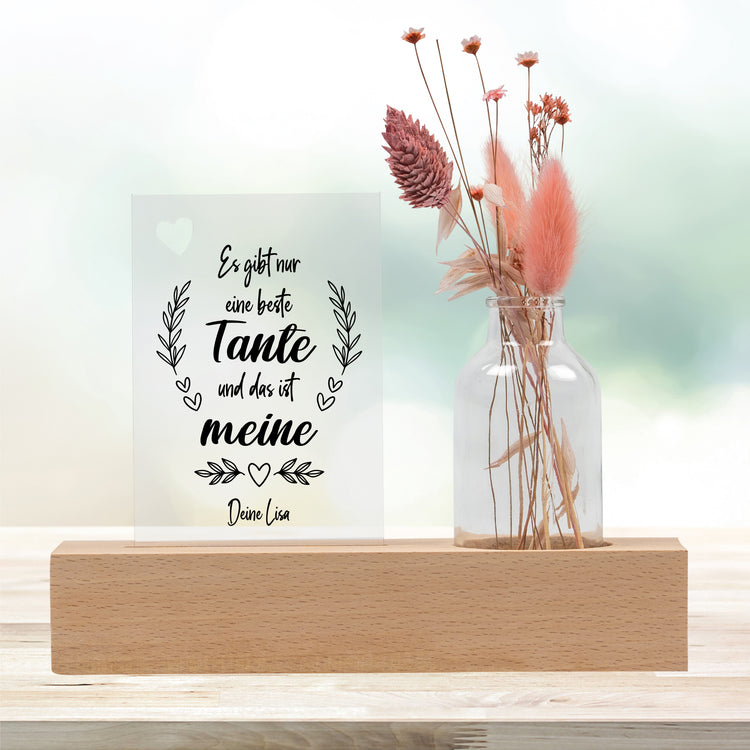 Personalisierbarer Trockenblumenständer Beste Tante mit Vase