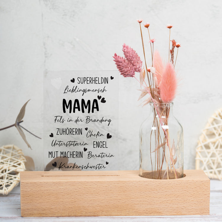 Trockenblumenständer Superheldin Mama mit Vase