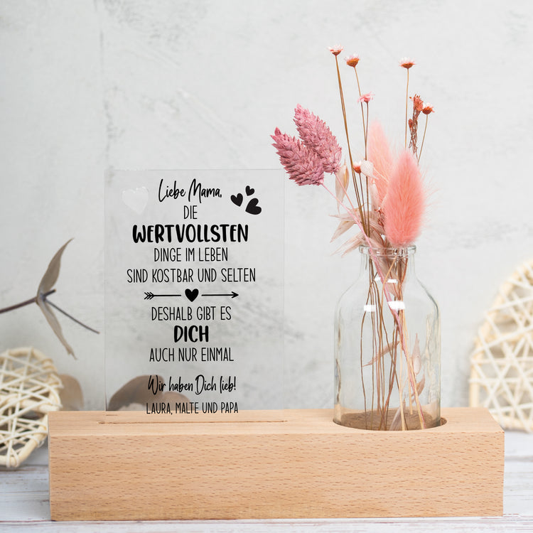 Personalisierbarer Trockenblumenständer Wertvollste Mama mit Vase