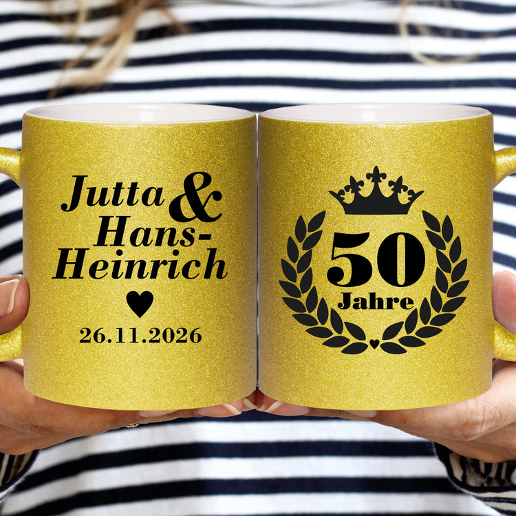 Goldene Tasse zur Goldenen Hochzeit - personalisiert