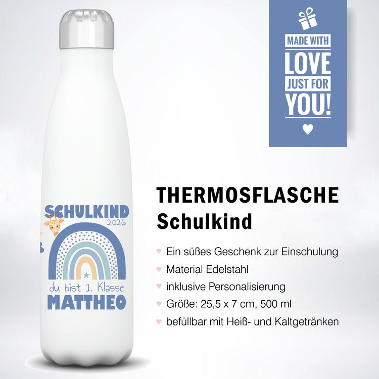 Thermosflasche Schulkind Design Regenbogen - personalisiert