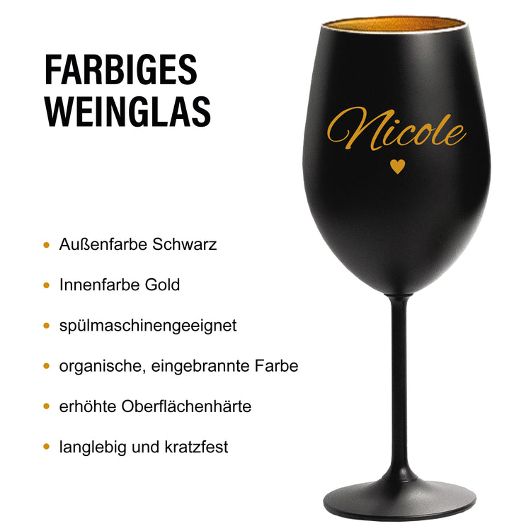 Farbiges Weinglas  - Herz mit Wunschname