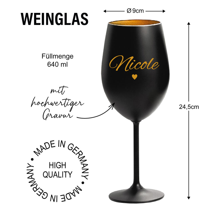 Farbiges Weinglas  - Herz mit Wunschname