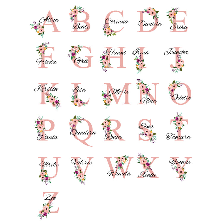 Farbiges Weinglas - Monogramm blumig - mit Wunschname