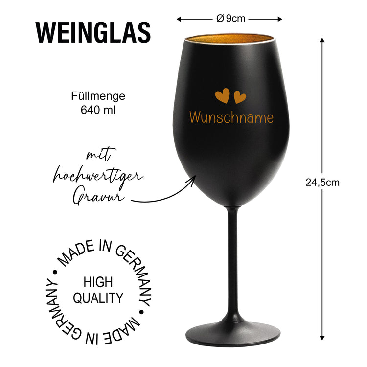 Farbiges Weinglas  - Herzen mit Wunschname