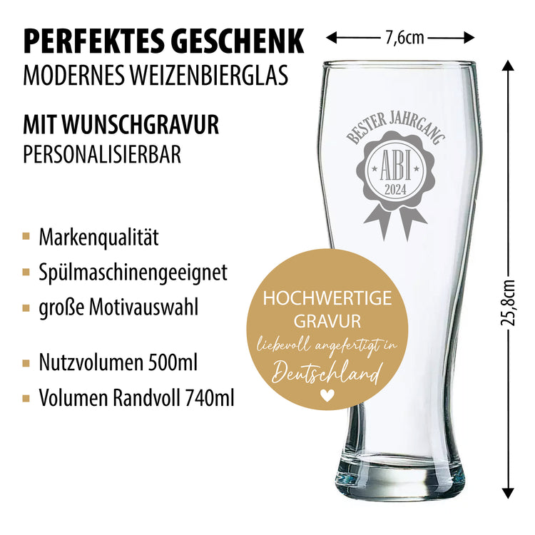 Weizenbierglas Bester Jahrgang Abi 2025