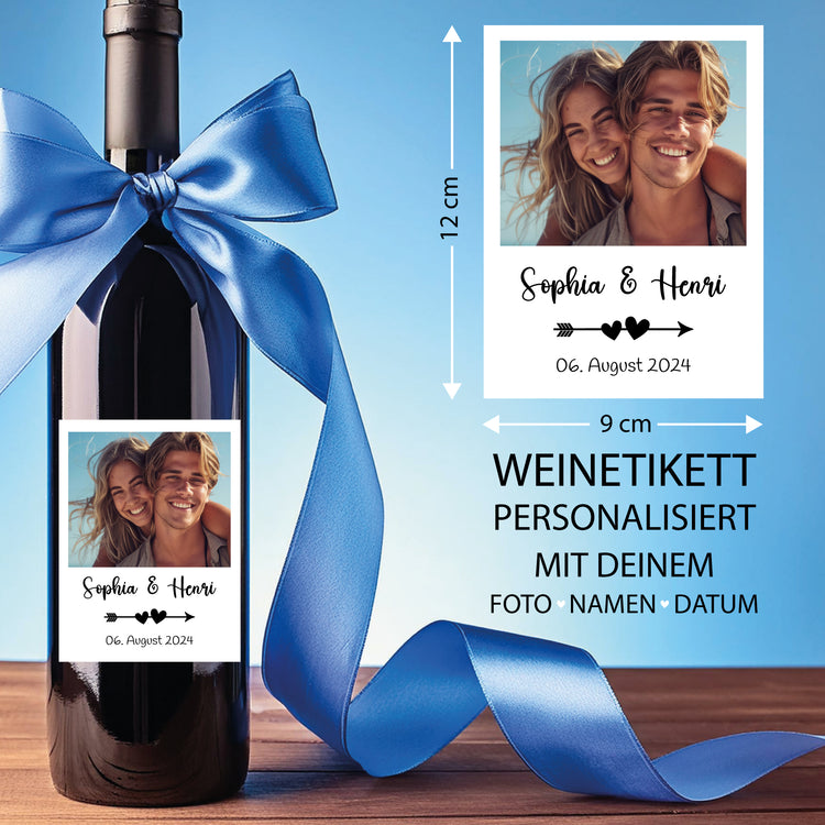 Weinetikett Pfeilherz - mit Foto und Namen
