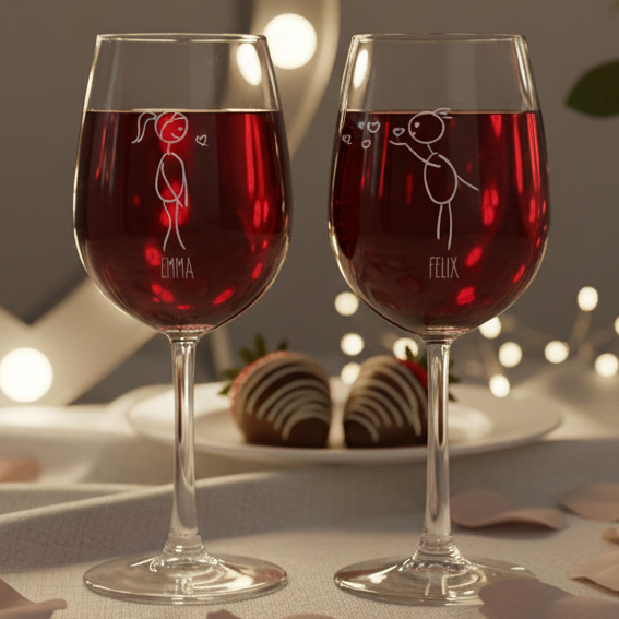 Weingläser Set Pärchen-Strichzeichnung - personalisiert