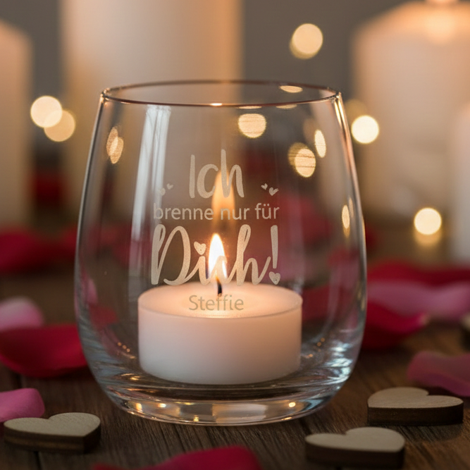 Windlicht Gravur Ich brenne nur für Dich