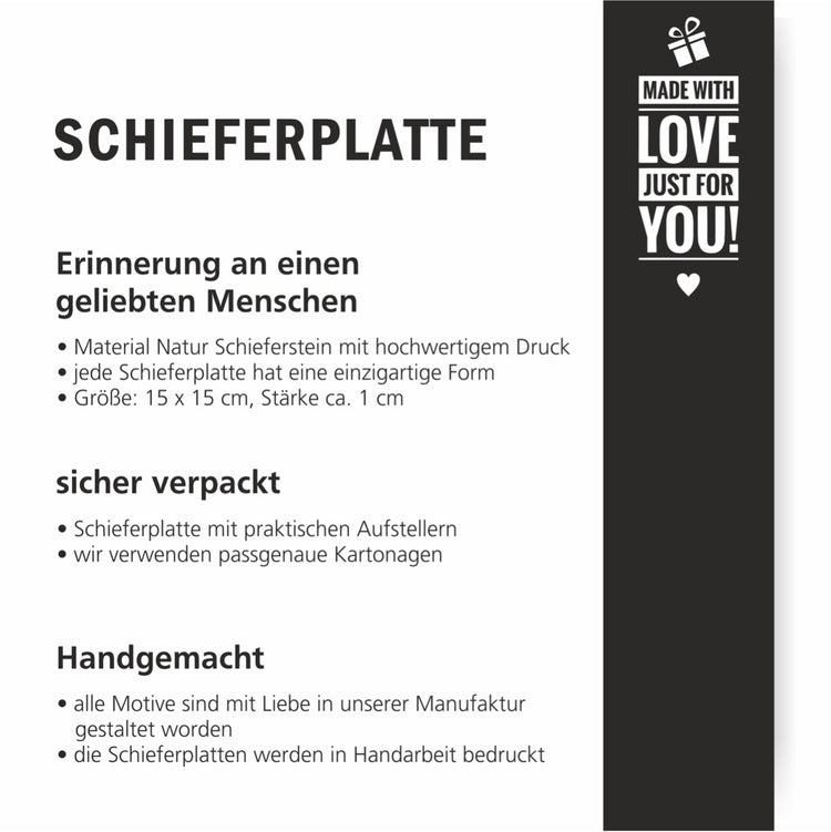 Schiefertafel mit Fotodruck weil jemand den wir lieben im Himmel ist, ist auch ein kleines Stück Himmel in uns - personalisierbar