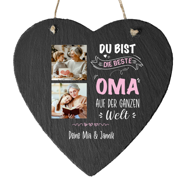Schieferherz - Beste Oma - mit Wunschfotos