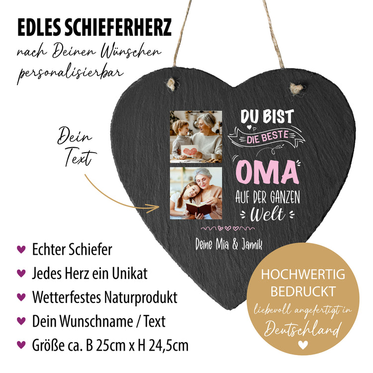 Schieferherz - Beste Oma - mit Wunschfotos