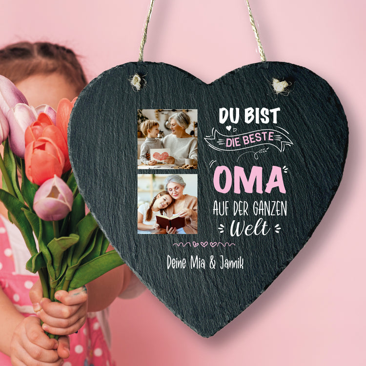Schieferherz - Beste Oma - mit Wunschfotos