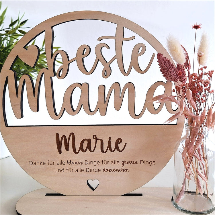 Holzaufsteller beste Mama mit Trockenblumen & Vase - personalisiert