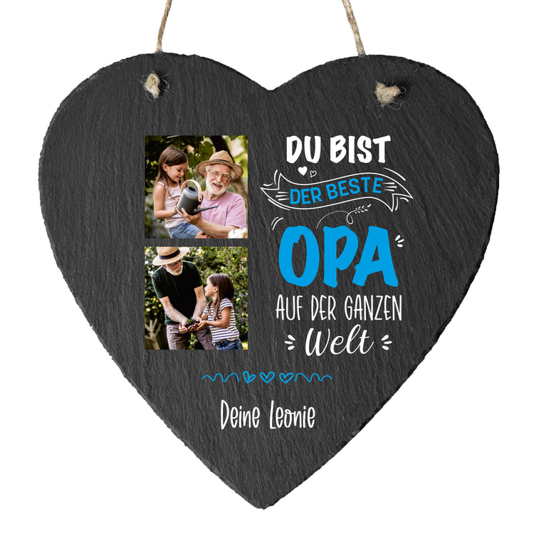 Schieferherz - Bester Opa - mit Wunschfotos