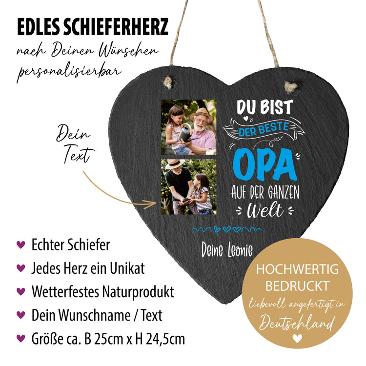 Schieferherz - Bester Opa - mit Wunschfotos