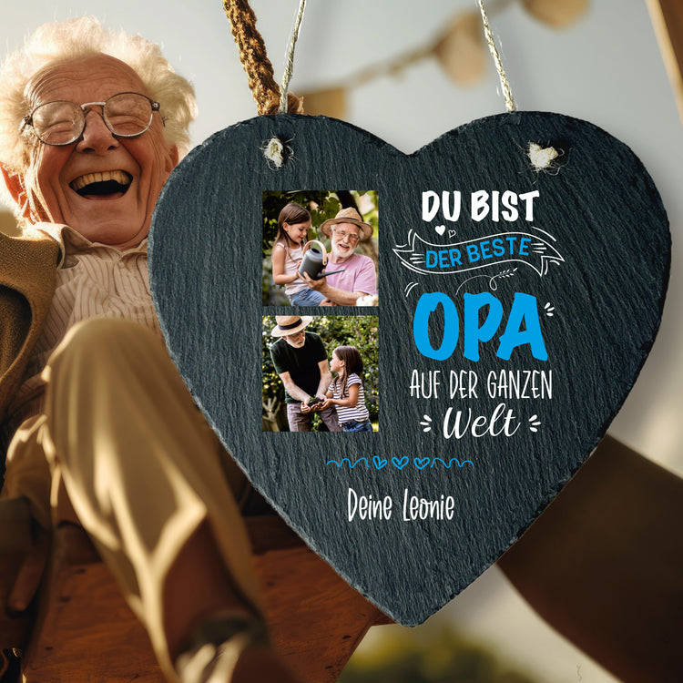 Schieferherz - Bester Opa - mit Wunschfotos