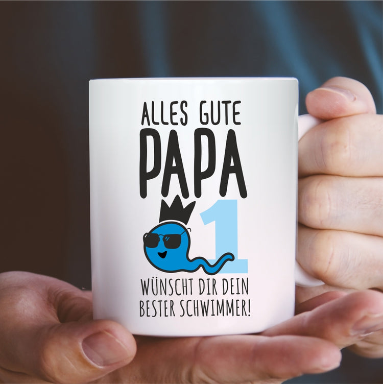Weiße Tasse Alles Gute, Papa, wünscht Dir Dein bester Schwimmer