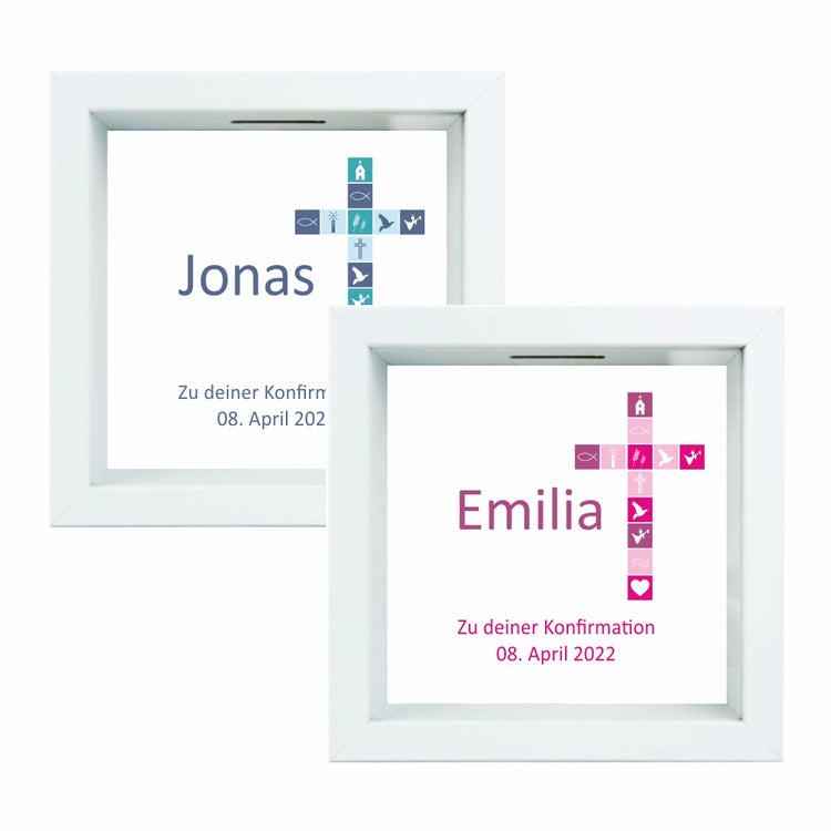 Personalisierter 3D-Bilderrahmen Konfirmation Motiv Kreuz