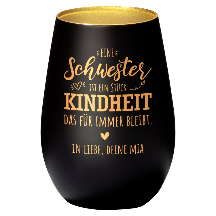 Windlicht Eine Schwester ist ein Stück Kindheit das für immer bleibt personalisiert