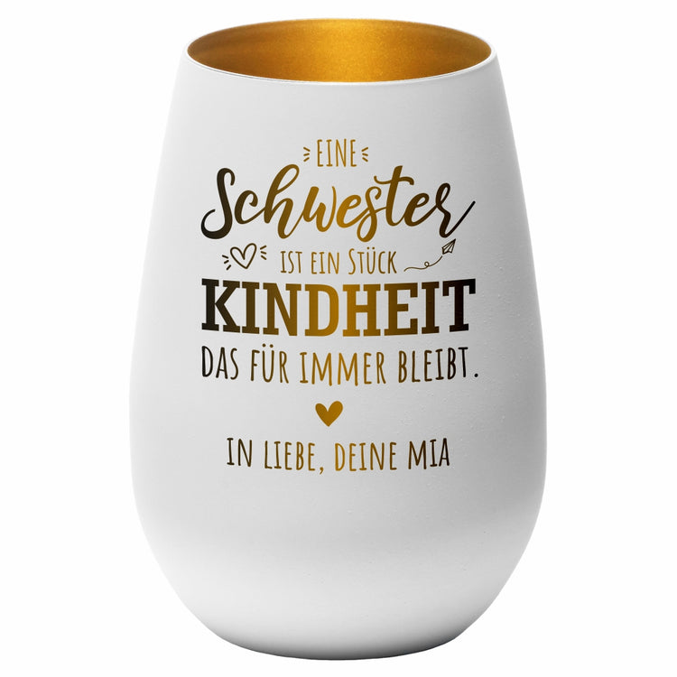 Windlicht Eine Schwester ist ein Stück Kindheit das für immer bleibt personalisiert
