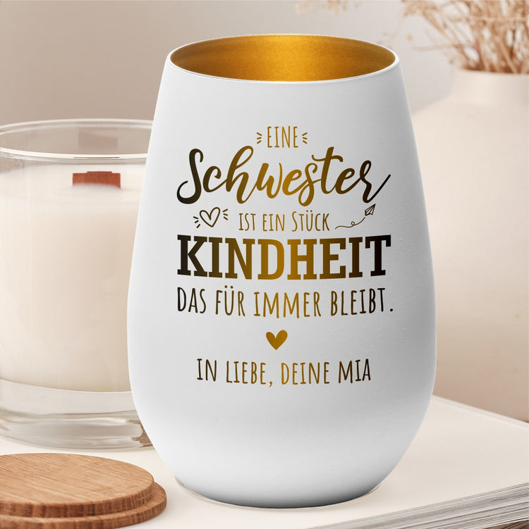 Windlicht Eine Schwester ist ein Stück Kindheit das für immer bleibt personalisiert