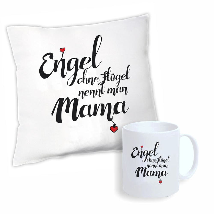Geschenkset Engel ohne Flügel nennt man Mama (Kissen & Tasse)