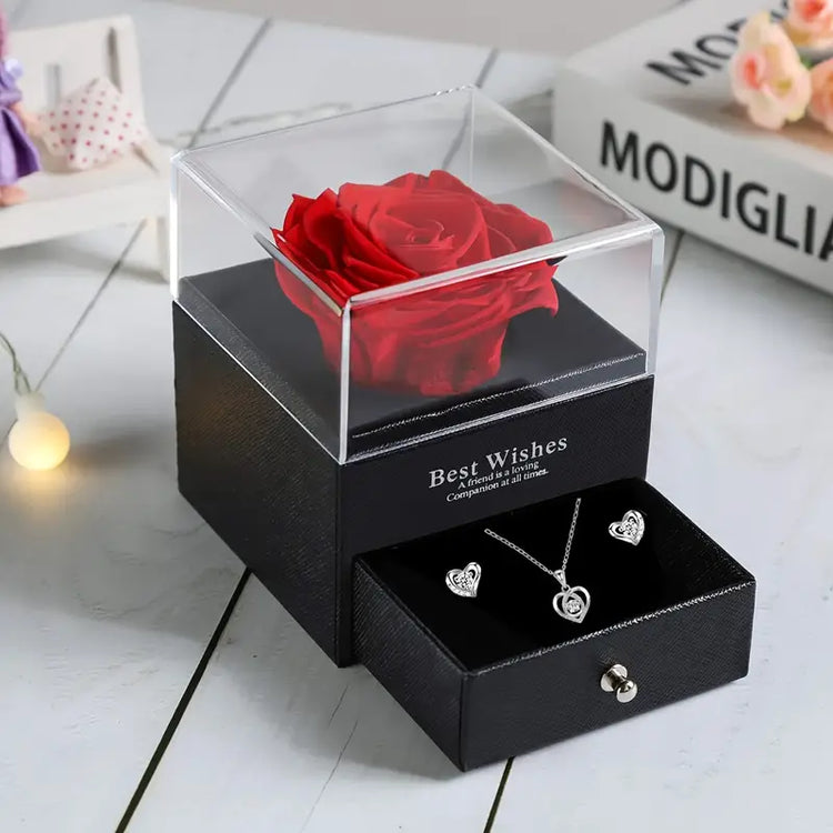 Ewige Rose Geschenkbox mit Schmuck-Set