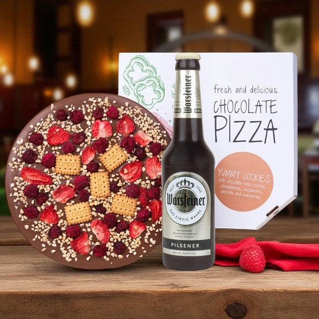 Feierabend-Set - Bierflasche und Pizza aus Schokolade