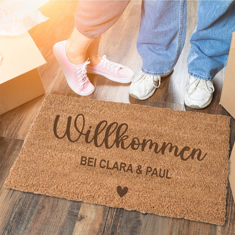 Kokos-Fußmatte Willkommen - Design Herz